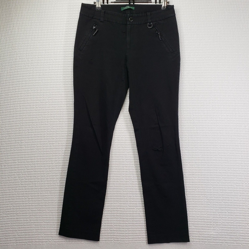 Lauren Ralph Lauren Cotton Blend Pants Womens 4 Black Straight Leg Stretch